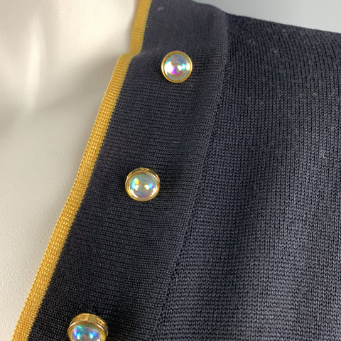 ESCADA Taille 8 Marine &amp;Jaune Mélange de Laine Tricot AB Bouton Cardigan
