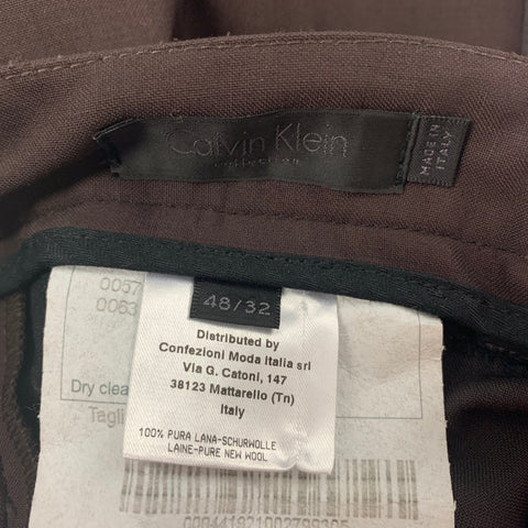 CALVIN KLEIN COLLECTION Size 32 Brown Wool Cuffed Dress Pants