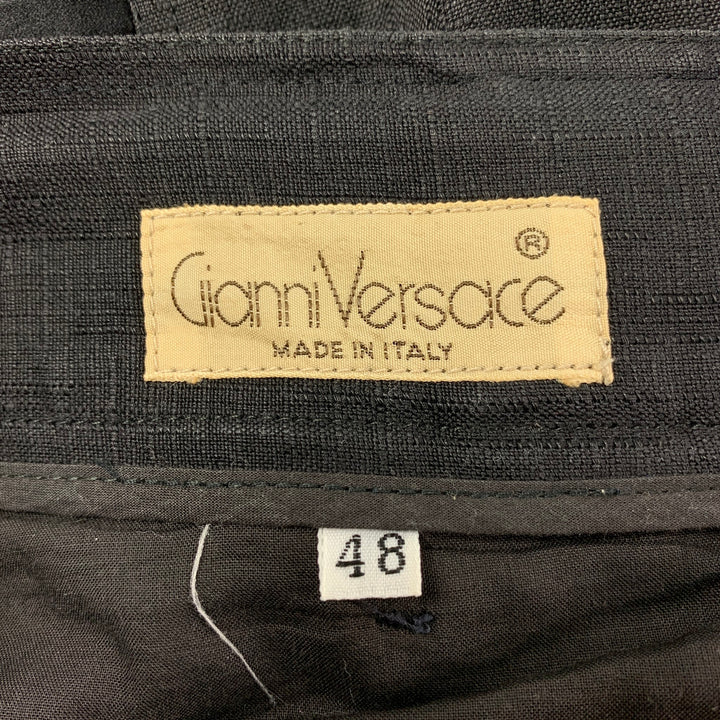 Vintage GIANNI VERSACE Size 38 Black Textured Pleated 3 Piece Suit