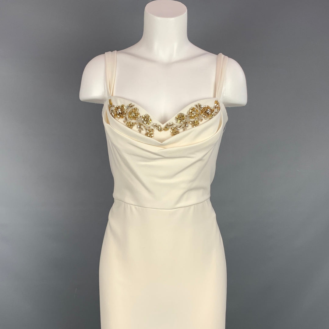 MARCHESA NOTTE Size 12 Cream Polyester / Viscose Embellishment Cocktail Dress Sui Generis Designer Consignment MARCHESA NOTTE Size 12 Cream Polyester / Viscose Embellishment Cocktail Dress Sui Generis Designer Consignment
