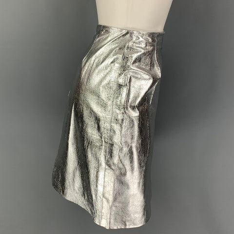 BOB MACKIE Size 8 Silver Leather Pencil Skirt