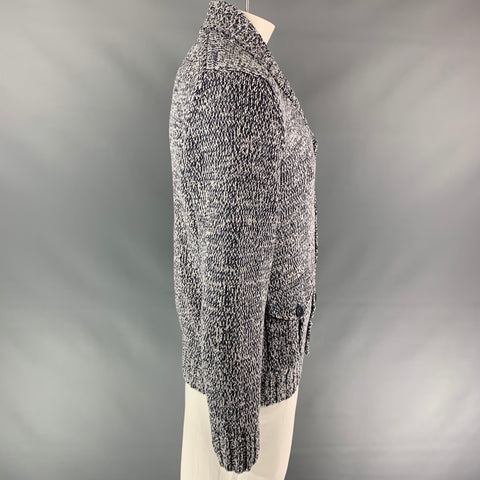 BRUNELLO CUCINELLI Size 42 Navy & Light Grey Heather Cotton / Acrylic Shawl Collar Jacket