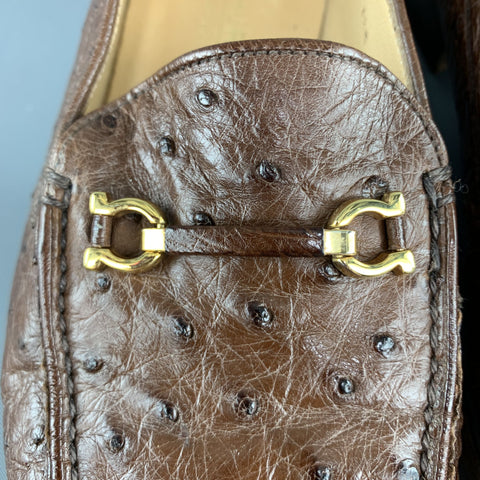GRAVATI Talla 7.5 Mocasines Horsebit de piel de avestruz marrón