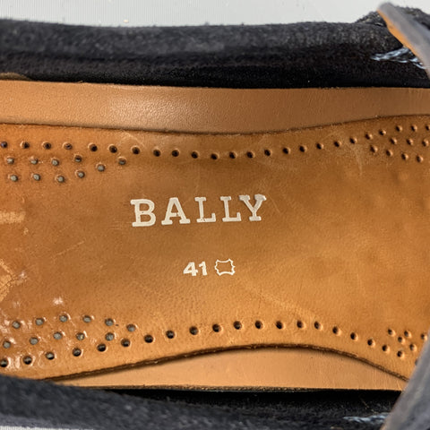 BALLY Size 7.5 Navy Suede Slip On Loafers