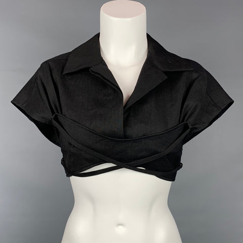 JACQUEMUS L'Amour Size 4 Black Hemp Blend Short Seeve Crop Top