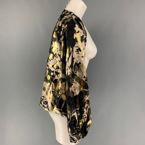 RALPH LAUREN Black Label Taille S Or Noir Soie Floral Shrug Casual Top