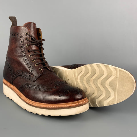 GRENSON Size 10.5 Brown Antique Perforated Leather Lace Up Boots