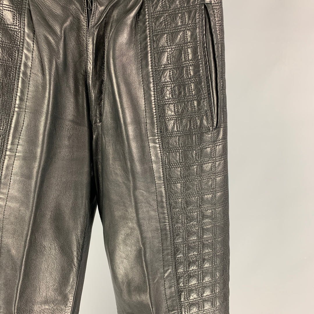 GIANNI VERSACE Size 28 Black Quilted Leather Flat Front Casual Pants