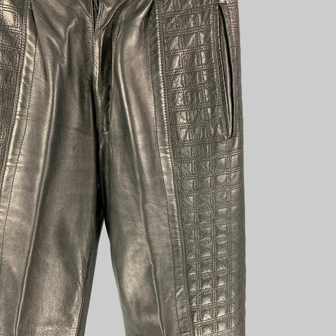 GIANNI VERSACE Size 28 Black Quilted Leather Flat Front Casual Pants