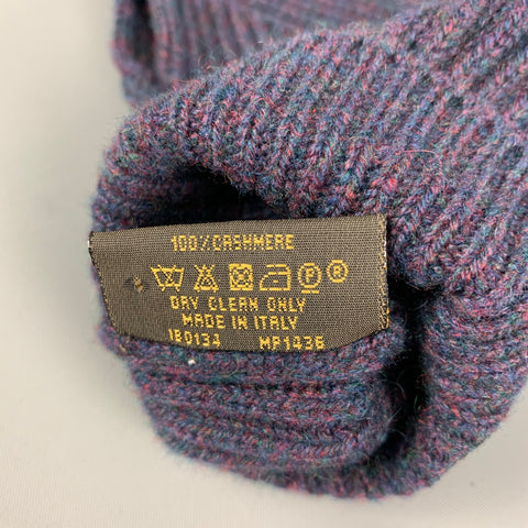 LOUIS VUITTON Navy Burgundy Ribbed Knit Cashmere Gloves