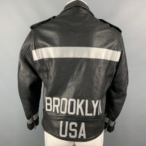 R13 Size M Black Leather Brooklyn USA Biker Jacket