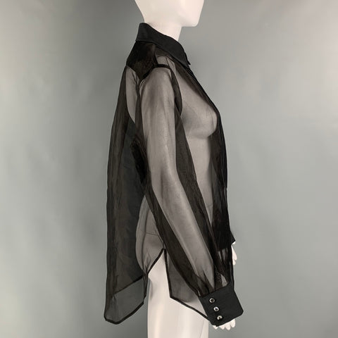 FLEUR DU MAL Size M Black Silk Sheer Tuxedo Shirt