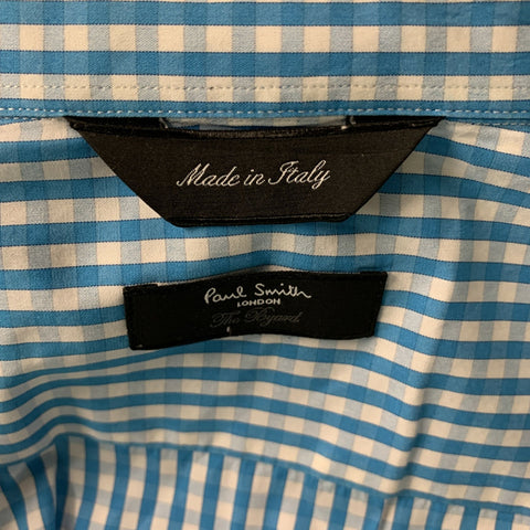 PAUL SMITH Talla L Camisa de manga larga con botones a cuadros blancos y azules