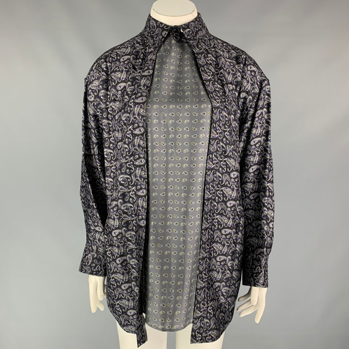 ALEXANDER WANG Size 10 Navy & Grey Paisley Silk Layered Shirt
