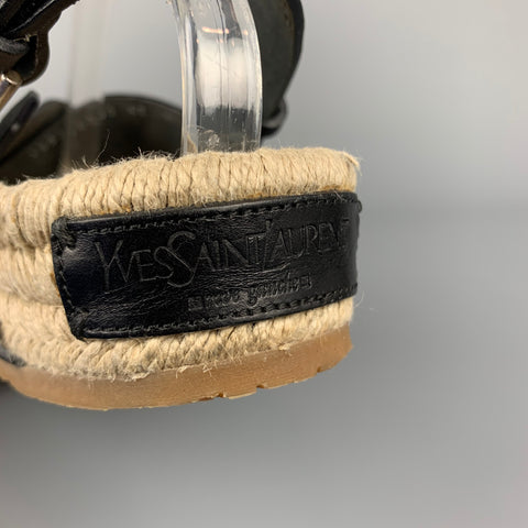YVES SAINT LAURENT Rive Gauche Size 9 Black & Espadrille Leather Studded Sandals