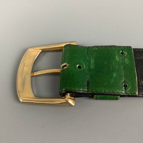 VINTAGE Size 40 Green Contrast Stitch Leather Belt