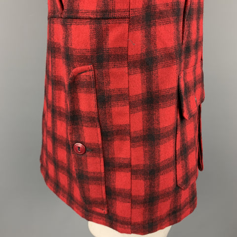 WOOLRICH Size L Red & Black Plaid Wool Hidden Buttons Hunter Coat