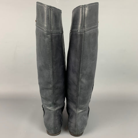 CHLOE Taille 8.5 Bottes Julie en cuir bleu à points contrastés
