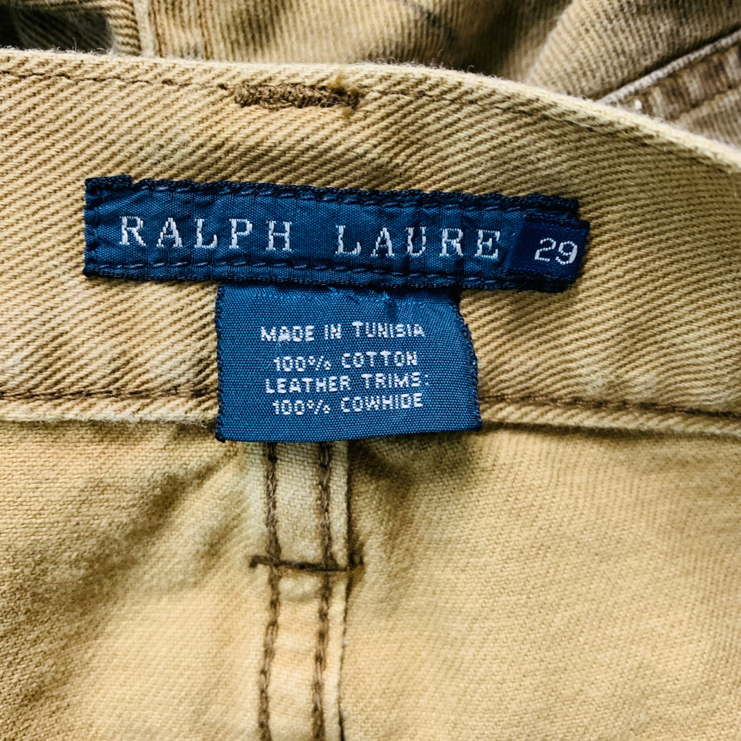 RALPH LAUREN Size 29 Khaki Grey Cotton Distressed Leather Jeans