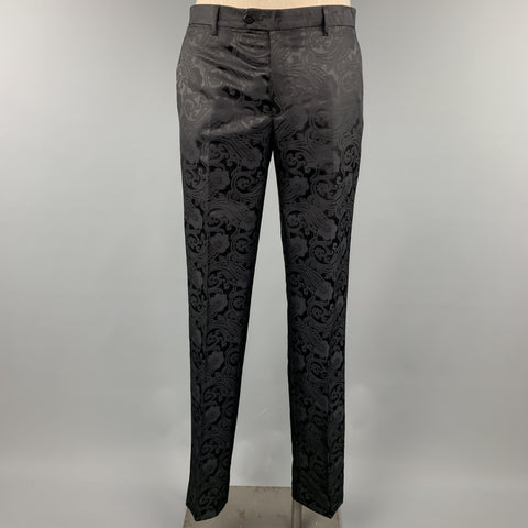 ETRO Size 42 Black Paisley Wool Peak Lapel 35 x 35 Tuxedo