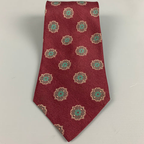 GIORGIO ARMANI Burgundy Green Abstract Floral Silk Tie