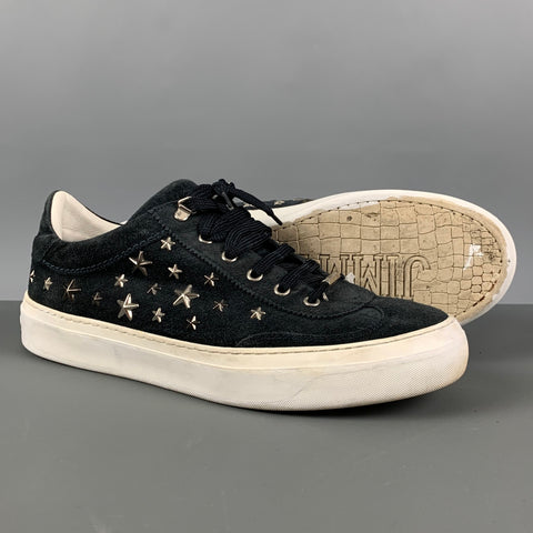 JIMMY CHOO Talla 10 Zapatillas de ante con tachuelas plateadas azul marino