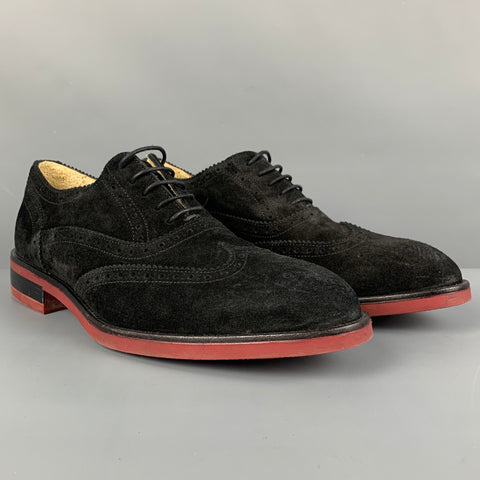 PAUL SMITH Size 10.5 Black Brick Perforated Leather Wingtip Loafers