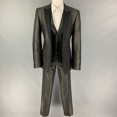 DOLCE & GABBANA Size 36 Black Gold Metallic Acetate Blend 3 Piece Tuxedo Suit