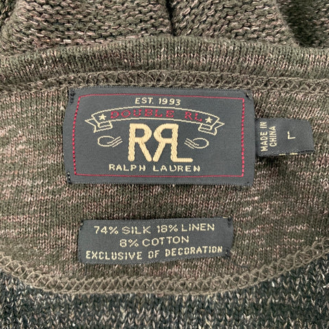 RRL by RALPH LAUREN Size L Brown & Taupe Knit Silk Blend Henley Pullover