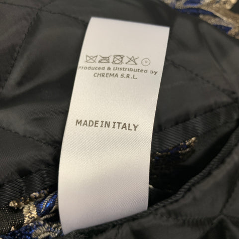 CHRISTIAN PELLIZZARI Size 36 Black Blue Silver Jacquard Acetate Blend Peak Lapel Coat Suit