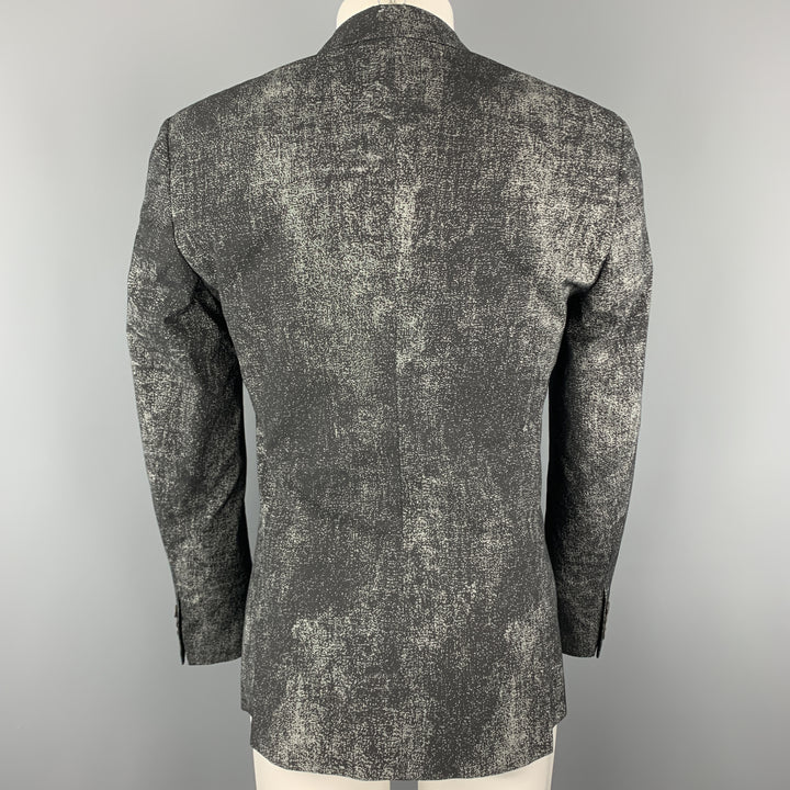 CALVIN KLEIN COLLECTION Size 36 Black & Grey Distressed Print Sport Coat