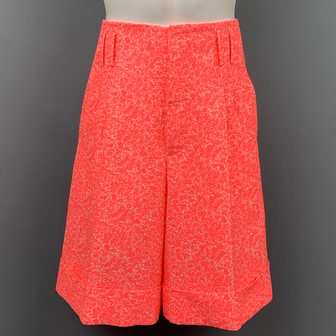 JIL SANDER Size 32 Pink & White Jacquard Cotton Blend Pleated Shorts