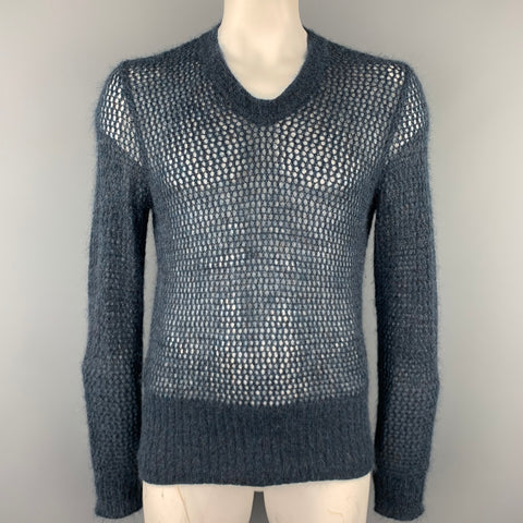 JOHN BARTLETT Size L Teal Knitted Mohair Crew-Neck Pullover Sweater