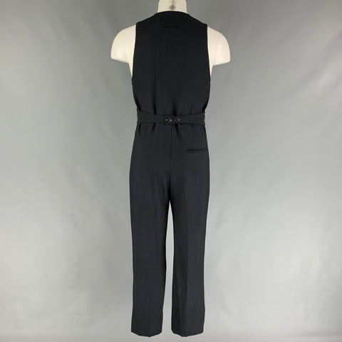JEAN PAUL GAULTIER Size 40 Navy Black Stripe Wool Notch Lapel Suit
