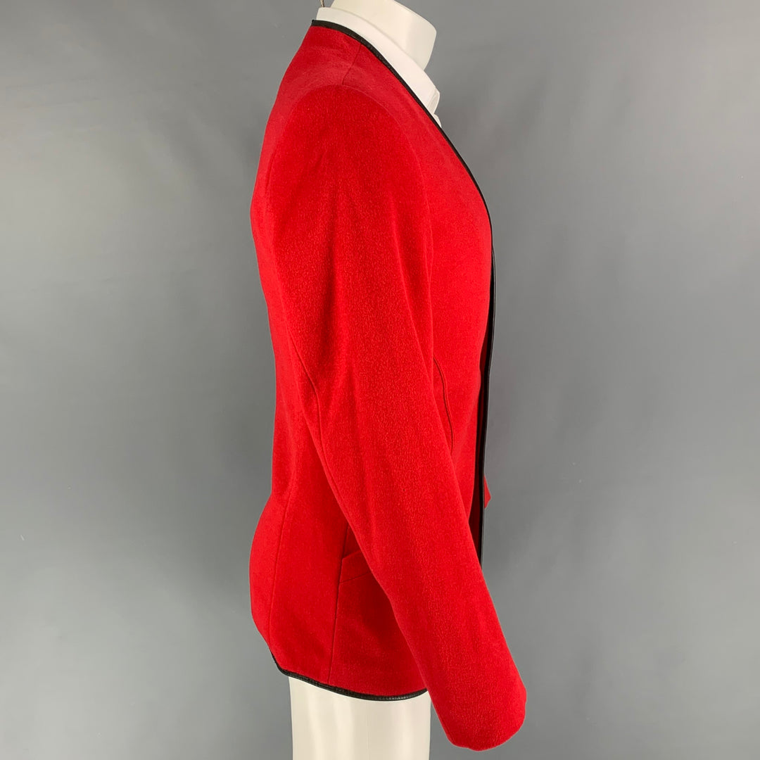 THIERRY MUGLER Size 40 Red Wool Angora Collarless Jacket
