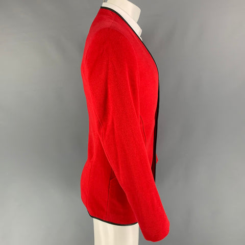 THIERRY MUGLER Talla 40 Chaqueta sin cuello de angora de lana roja