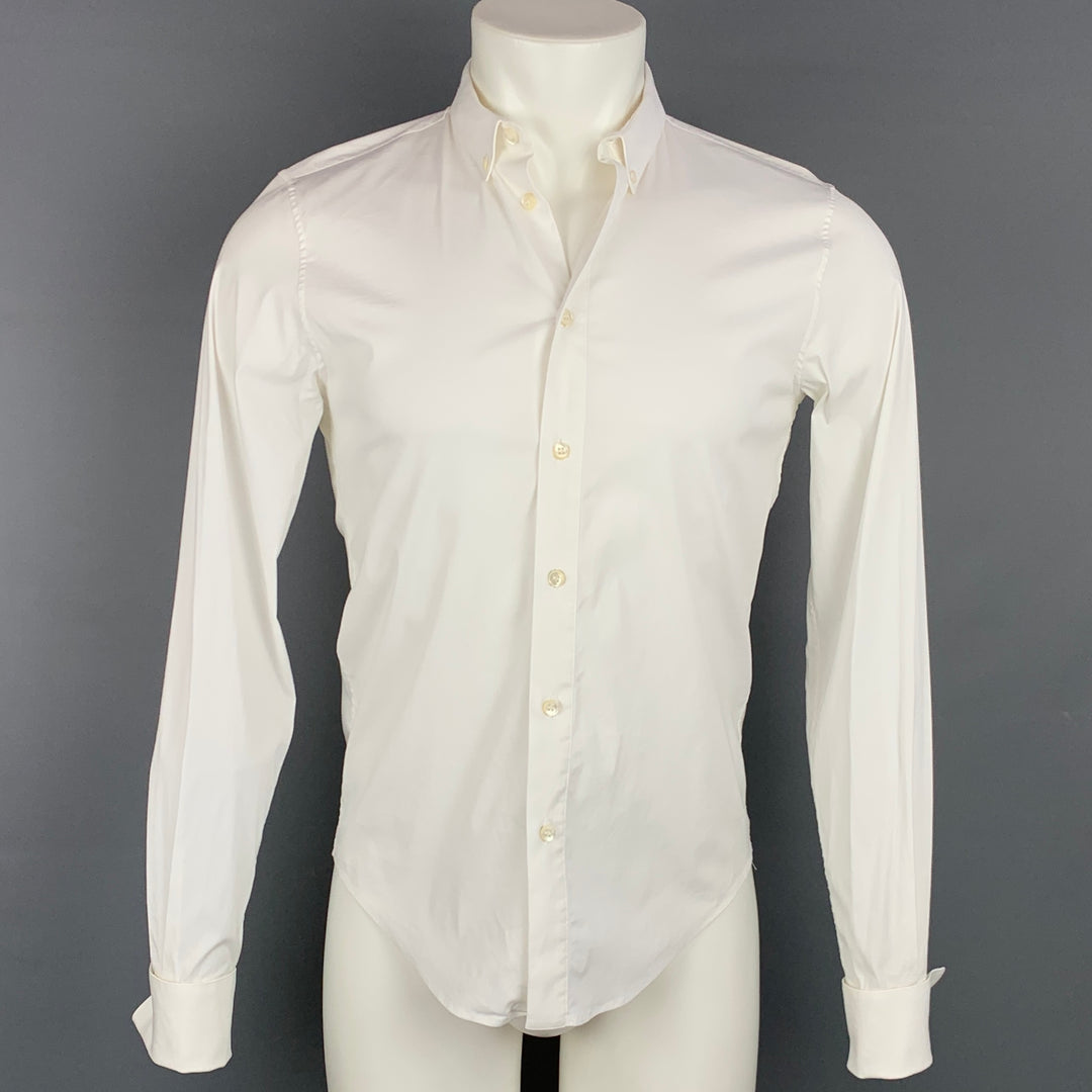 BALENCIAGA Size S White Cotton Blend French Cuff Long Sleeve Shirt