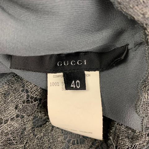 GUCCI Size 4 Grey Silk Lace Camisole Dress Top