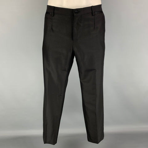 DOLCE & GABBANA Sicilia Size 42 Short Black Woven Wool Shawl Collar Tuxedo 3 Piece Suit