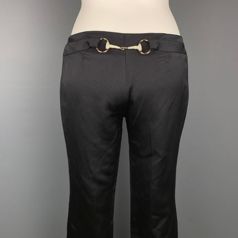 GUCCI by TOM FORD Size 2 Black Ribbed Silk / Cotton Rhinestone Horse Bit Dress Pants