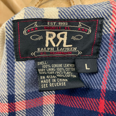RRL by RALPH LAUREN Size L Beige Leather Zip Up Jacket