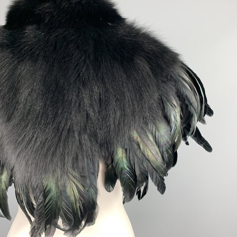 CO Mixed Materials Black Fox Fur Feathers Shawl