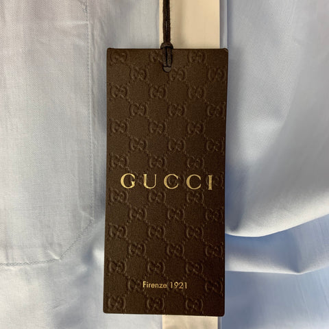 GUCCI Size S Light Blue Solid Cotton Patch Pockets Long Sleeve Shirt