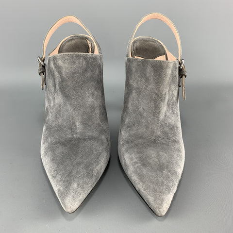 MIU MIU Size 7.5 Grey Suede Sling Back Mule Booties