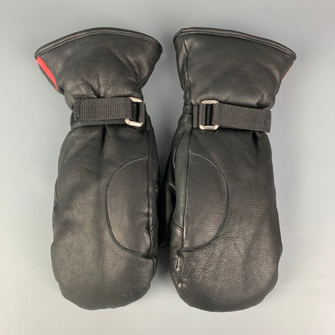 PRADA SPORT Size 6.5 Black Leather Mittens