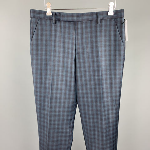 PAUL SMITH Size 32 Navy Plaid Lana Wool Zip Fly Dress Pants