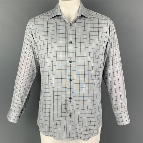 SAKS FIFTH AVENUE Size XL Blue Plaid Cotton Button Down Long Sleeve Shirt