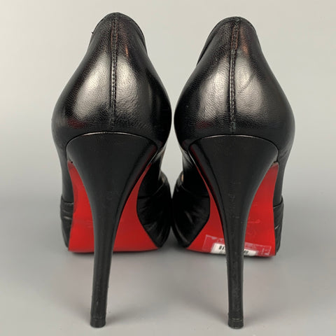 CHRISTIAN LOUBOUTIN Jenny Size 6.5 Black Leather Knot Peep Toe Pumps
