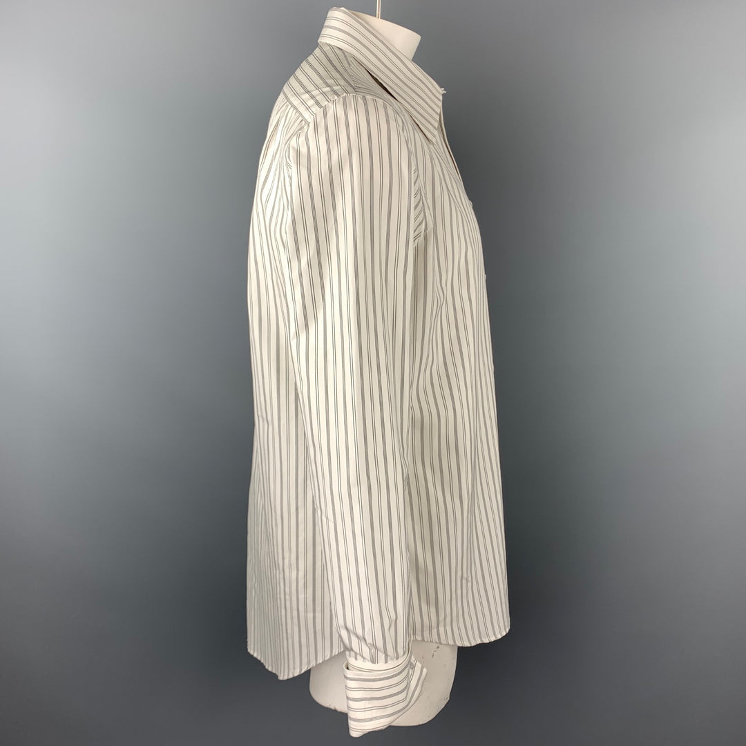 ALEXANDER MCQUEEN Size XL White & Black Vertical Stripe Long Sleeve Shirt