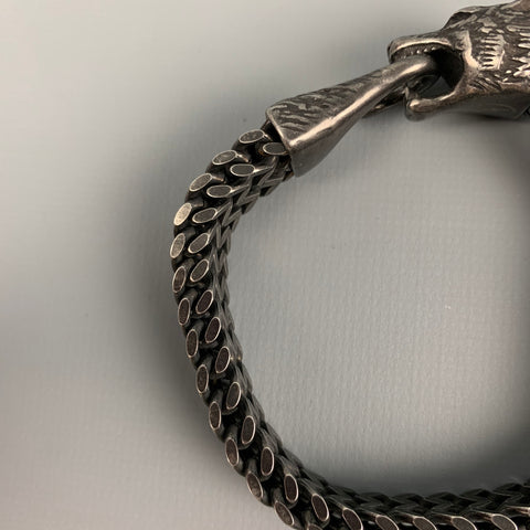 VINTAGE Gunmetal Chain Link Metal Fox Head Bracelet